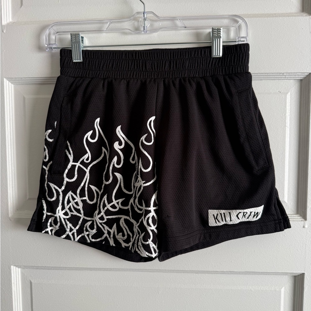 Kill Crew Women's Black Shorts with White Flame Pattern